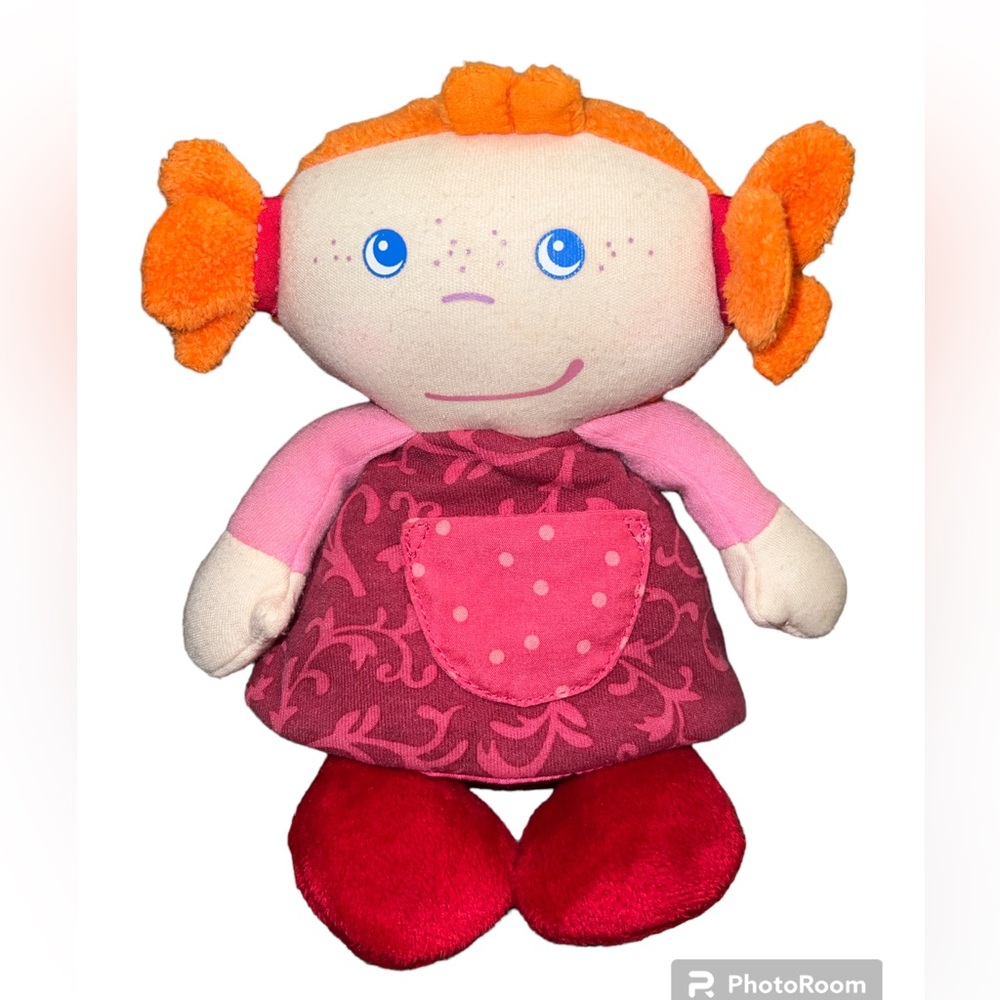 HABA Soft Doll Leona Orange Terrycloth Hair Pigtail Blue Eyes Germany Rare